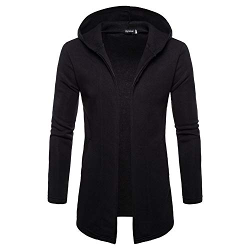 Men Long Knit Sweater Long Sleeve Open Front Trench Coat Sweatshirt Solid Cardigen Hooded by Lowprofile Black - Thumbnail 4