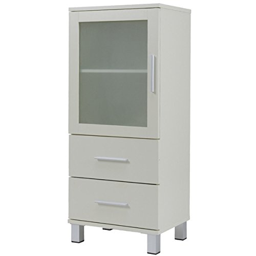 2 Drawers Glass Door Wood Floor Cabinet Storage Unit Organizer Stand Chest