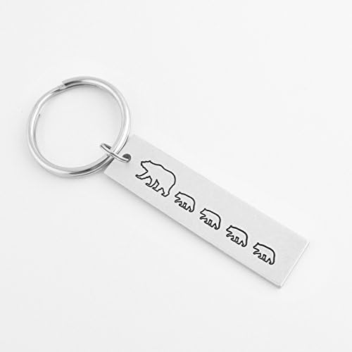 Bear with Four Cubs Keychain - Hand Stamped Aluminum and Stainless Steel