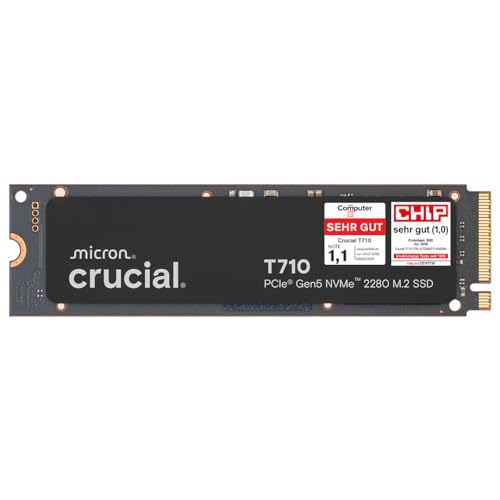 Crucial T710 SSD 1TB M.2 NVMe PCIe 5.0 x4 Gen5, bis zu 14.900 MB/s Lesen, 13.700 MB/s Schreiben, für Laptop und Desktop PC, TLC NAND, Interne Festplat