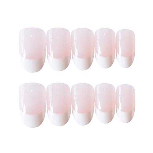 24pcs/set False Nail French Tips with Glue Design Oval Head Fake Nails Full Cover Press On Nails for Women Artificial Fingernails Art Tips Stick On Nails