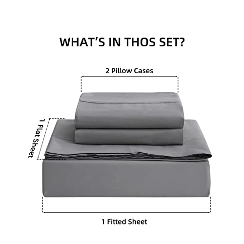 Buyoung Queen Bed Sheet Set - 4 Piece Set,14 inch Deep Pocket,1800 Microfiber, Ultra Soft,Wrinkle Free,Fade, Stain Resistant Washable,Breathable,1 Fitted Sheet,1 Flat Sheet,2 Pillowcases(Grey)
