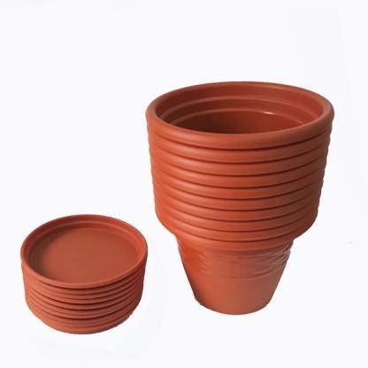 Plastic 10inch Flower Pot Plant Container with Tray 10 inch(Set of 4)