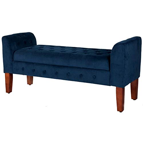 Cushioned Storage Bench with Lid and Armrests Navy Blue
