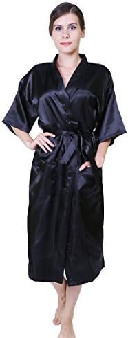 DeLuoKe Women's Pure Colour Long Robes,Nightgown Bridesmaid Kimono with Oblique V-Neck(Black XXXL)