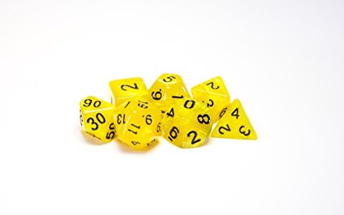 Polyhedral 7-Die Critical Role Dice Set - Pearl - Sunbeam Glow Yellow with Black Numbers