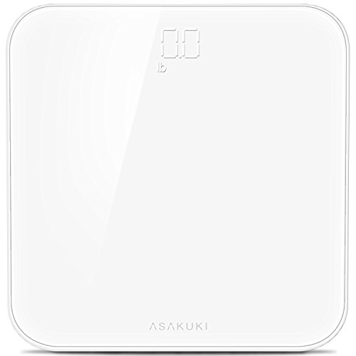 Accuracy Digital Body Weight Bathroom Scale By ASAKUKI, Ultra-Thin With Anti-Slip Pads, Seamless, Tempered Glass, Highly Precision Readings and LED Display for Home, Gyms, and Weight Watchers