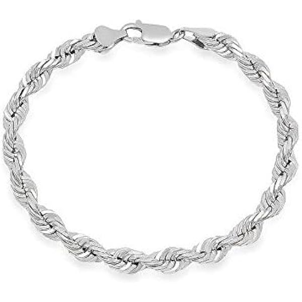 Solid .925 Sterling Silver Twisted Rope Chain - Diamond-Cut Italian Crafted Necklace Or Bracelet (2mm-7mm) - View #2