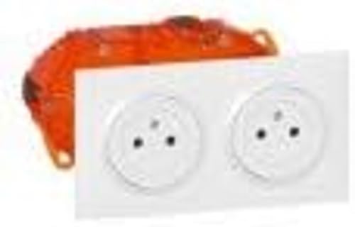 LEGRAND - Double Wall Socket 16A with Earth Dooxie Surface + Square Plate + Recessed Box - 2P + T Flush Socket with Retractable Bottom - Made in France - White