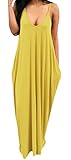 Bigyonger Women's Loose Low V Neckline Spaghetti Straps Maxi Dress Beach Wear