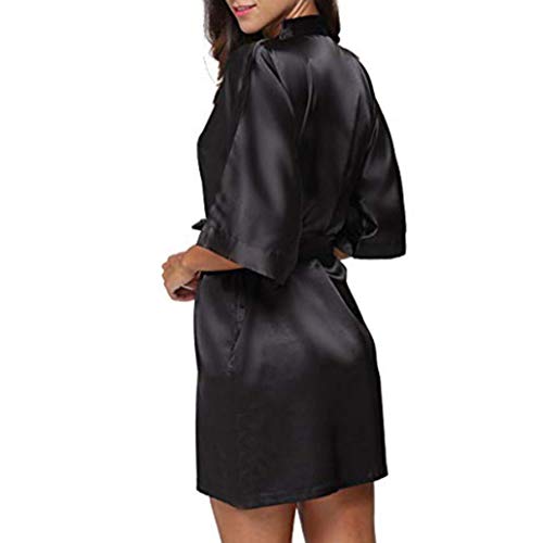 DEATU Womens Dress, Ladies V-Neck Bandage Satin Sleepwear Casual Comfy Solid Half Sleeved Mini Dress(Black ,L) - Thumbnail 2