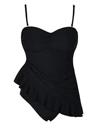 Firpearl Traje de baño de una pieza para dama con dobladillo y volantes, traje de baño con falda fruncida