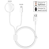 2 in 1 Wireless Charger for Apple Watch Charger & Phone 5ft/1.5m Charging Cable Compatible with for Apple Watch Series 4/3/2/1 Not For 5 & iPhone 11/XR/XS/XSMax/X/8/8Plus/iPad4/Air/Mini iWatch Charger
