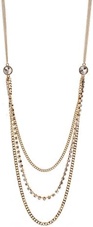 CONIFERA Chain Necklace with Crystal Rhinestones and 3 Layers for Women Girls Gold Plated Long
