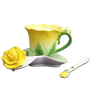 Beddinginn Pink Tea Cups and Saucers (Yellow)