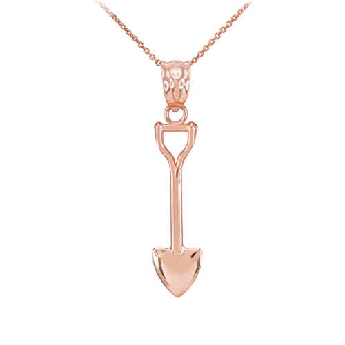 High Polish 14k Rose Gold Shovel Pendant Necklace, 18