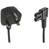 Black 7.5m Mains Power Cable / Lead by electrosmart&reg; ~ 3 Pin Moulded UK Plug to Right Angled IEC C7 Figure 8