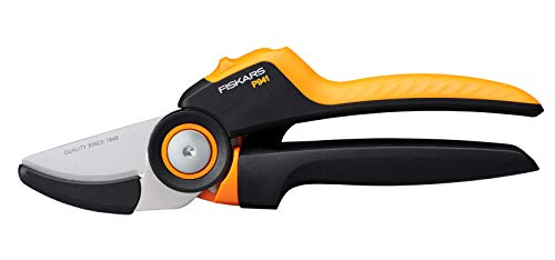 Fiskars Anvil Garden Pruners, X-series PowerGear, P941, With rolling handle, For dry twigs and branches, Non-stick coated, Stainless steel blades, Length: 22.2 cm, Black/Orange, 1057174