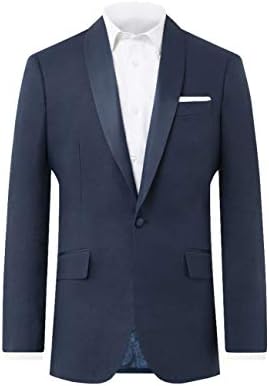 Dobell Mens Navy Linen Tuxedo Jacket Regular Fit Shawl Lapel