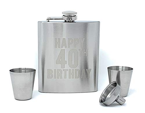 Happy-Birthday-Flasks-Happy-21st-30th-40th-and-50th-Birthday-Flasks-Set-of-1-7oz-Engraved-Stainless-Steel-Flask-with-2-Shot-Glasses-and-a-Funnel-Perfect-Birthday-Present-40th-Birthday