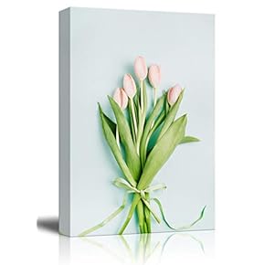 Canvas Wall Art - Fresh Pink Tulip Flowers Bouquet - Giclee Print Gallery Wrap Modern Home Art Ready to Hang - 12x18 inches