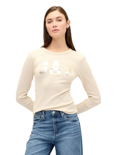 GAP Womens Long Sleeve Waffle Knit T-Shirt Anchorage Cream XXS