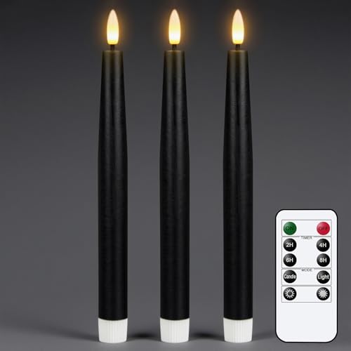 genswin Black Flameless Taper Candles Set of