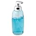 mDesign Modern Glass Refillable Foaming Soap Dispenser Pump Bottle for Bathroom Vanity Countertop, Kitchen Sink - Save on Soap - Vintage-Inspired, Compact Design - 2 Pack - Aqua Blue/Chrome