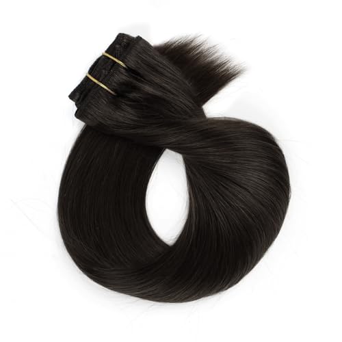 ABH AMAZINGBEAUTY HAIR Clip in Hair Extensions - Real Human Hair, Black, Invisible, Straight, Double-side Skin Wefts, Off Black #1B, 8Pcs With 18 Clips, 120G, 20 Inch