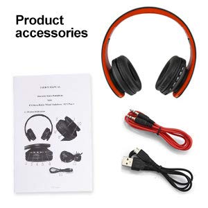 Cuffie Bluetooth LOBKIN Auricolari Stereo con Microfono Bluetooth 4.1 Pieghevole Over-Ear Senza Fili Cuffie con Microfono Ricaricabile Riduzione del Rumore Interno Supporto SD/TF Card (red)