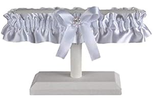 White satin wedding garter with iridescent flower and rhinestone, White prom and wedding lingerie, White wedding, Toss or kee