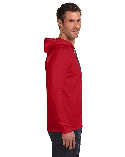 Anvil Lightweight Long Sleeve Hooded T-Shirt. 987 Large Red/Dark Grey