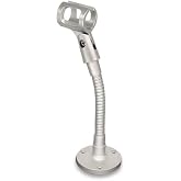 Podium Microphone Stand Holder Wall Mount with Flexible Gooseneck Arm 6inch,Thread Desktop Mount Insert, Multi-function DIY Holding Mic,Phone, Make-up Mirror,5/8male&amp;Female5/8 in Silver.