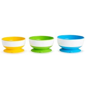 Munchkin Stay Put Suction Bowls for Babies and Toddlers, 3 Pack, Blue/Green/Yellow, 1 kilograms
