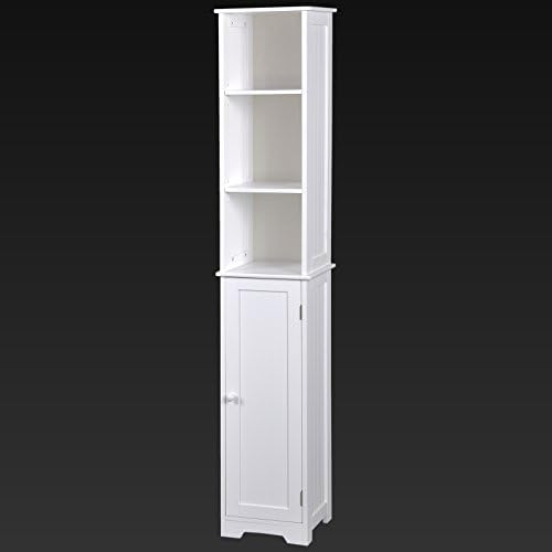 Tall White Wooden Shelving Unit With Cupboard Stylish MDF Bathroom Storage