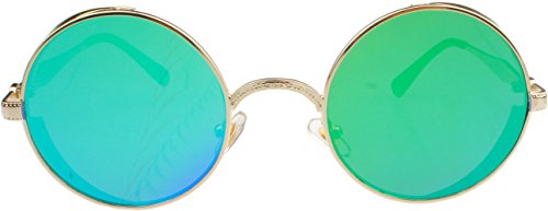 Vivian & Vincent Vintage Hippie Retro Metal Round Circle Frame Sunglasses (Gold Frame Green Mirrored Lens) - Thumbnail 4