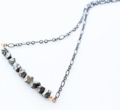 Pyrite bar necklace in mixed metals, black and gold necklace. Healing stone jewelry
