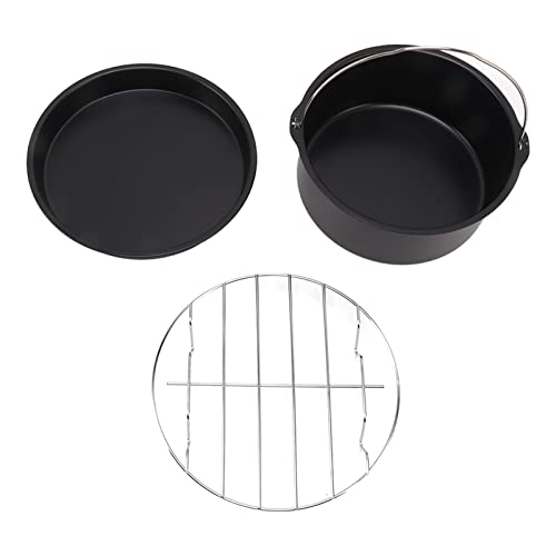 Universal Fryer Accessory Set Stainless Steel Baking Cake Pizza Pan Grill Nonstick Coating Dishwasher Safe Black for Air Fryer Cooking Baking (6 Inch)