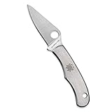 Spyderco Bug Folding Knife - Stainless Steel Handle with PlainEdge, Full-Flat Grind, 3Cr Steel Blade and SlipJoint - C133P