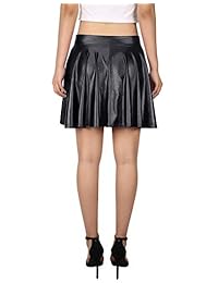 Falda skater líquida brillante talla grande HDE Falda plisada con aspecto mojado metálico acampanado