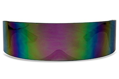 Black Retro Futuristic Single Shield Color Oversized Wrap Cyclops/Visor Sunglasses (Smoke, Purple Mirror)
