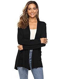 POGTMM - Cardigan de manga larga con bolsillos para mujer, estilo casual, liviano, parte delantera abierta
