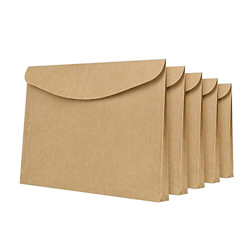 10Pcs A4 Kraft Paper Document Bags File Wallet Folders Pockets Paperwork Organiser with Hook & Loop Closure Envelope Letter Storage Pouch Foolscap Bag for Office School Home (Kraft)