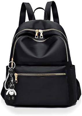 Mochila para mujer, mochila de moda para mujer, mochila casual de nailon ligero, mochila escolar, mochila de viaje antirrobo para mujeres y niñas, Negro, 32 * 25 * 11cm