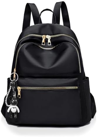 Mochila feminina, mochila de moda para mulheres, mochila casual leve de nylon, mochila escolar, mochila anti-roubo para mulheres e raparigas, preta, 32 * 25 * 11cm