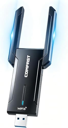 COMFAST WLAN Stick USB WLAN Adapter 5400 Mbit/s WiFi6 Tri-Band USB 3.0 WiFi Dongle with High-Gain Dual Antennas, OFDMA/MU-MIMO, WPA3, for Win10/11, Driverless, Quick Installation