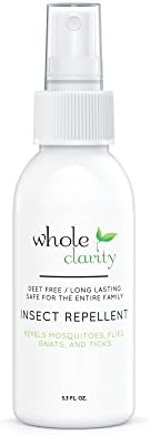 Natural Insect Repellent DEET-Free, Oil of Lemon Eucalyptus, Sprays Upside Down, Long Lasting for Outdoors, and Kid Safe, Non Greasy Bug Spray that Smells Great - By Whole Clarity 3.3 oz