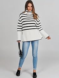 ANRABESS Women's Striped Long Sleeve Tutrleneck