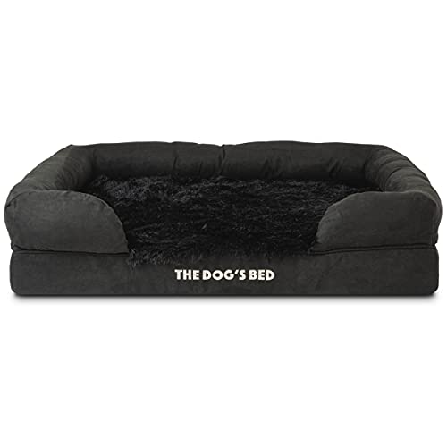 The Dog’s Bed Orthopedic Dog Bed Large Black Faux Fur 36x27, Premium