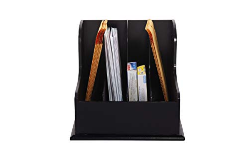 Wooden Vertical Desktop Organizer - Four Compartment Black File, Document and Magazine Holder - for Home and Office for Easy Storage - by Designstyles